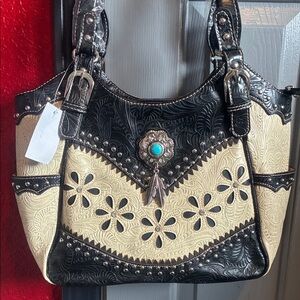 Embossed studded faux leather purse